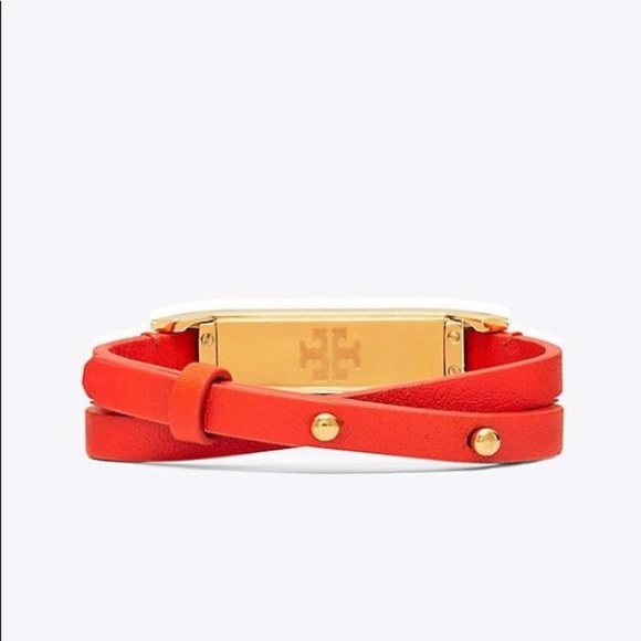 NWT Tory Burch Orange Leather Double Wrap Bracelet or Fitbit Strap - Picture 6 of 11
